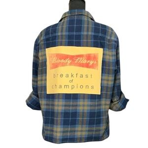 Bloody Mary Alcohol Theme T Shirt Flannel Upcycled Top Party Festival Boyfriend